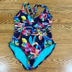 La Blanca Navy Floral One-Piece Swimsuit with Multi-Color Print